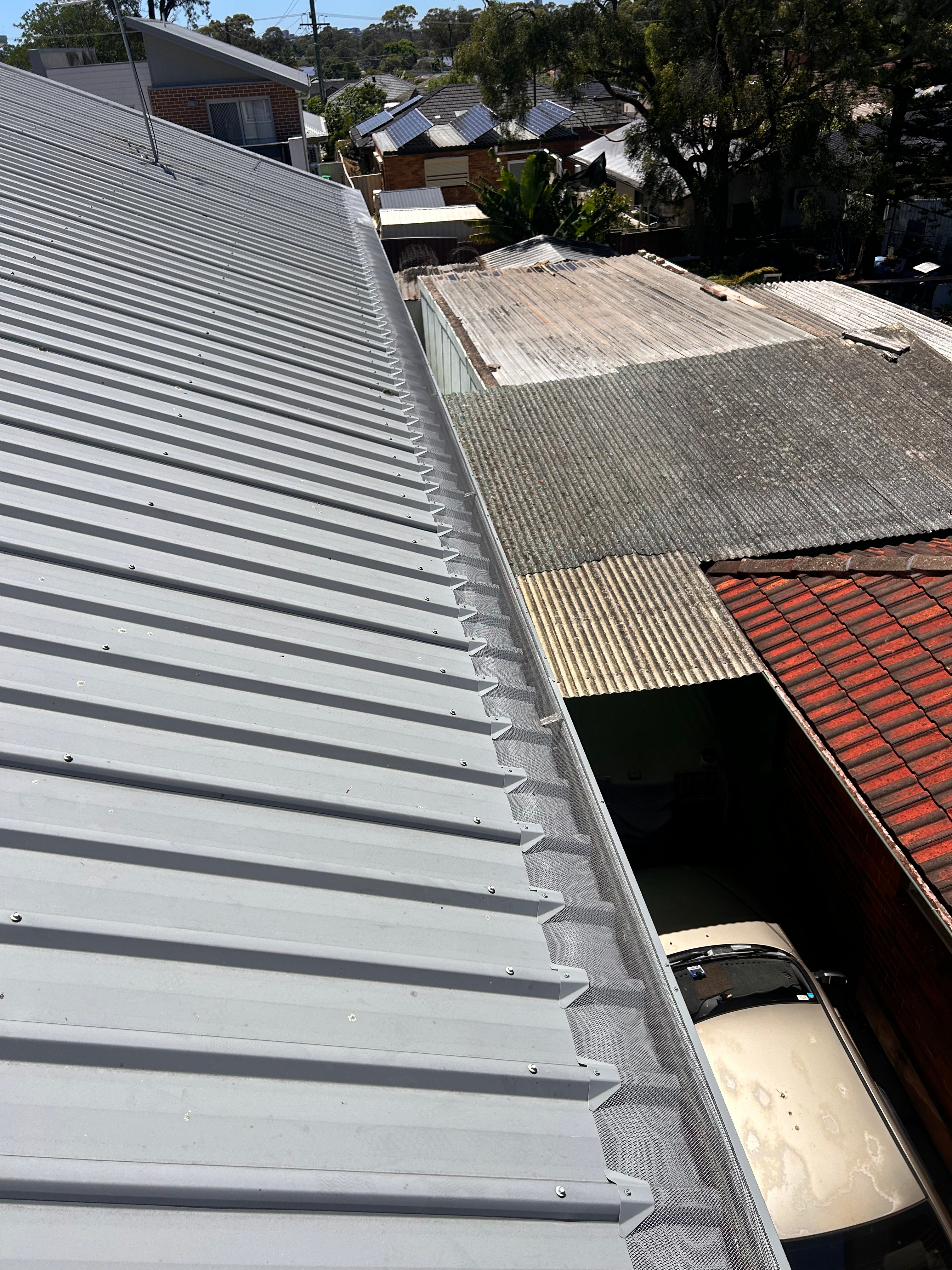 Gutter Guard installed on trimdek roof